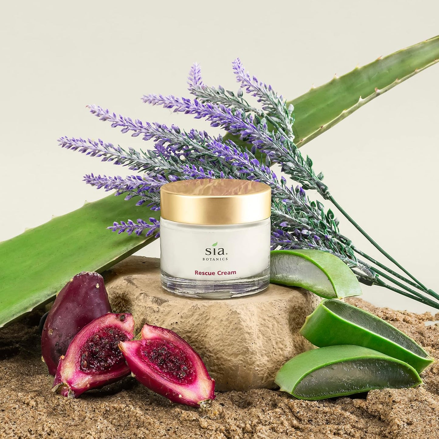 Sia Botanics Rescue Face Cream (65g/2.3oz Glass Jar) | Facial Moisturizer w/Prickly Pear Cactus, Aloe Vera, Green Tea Extract | Natural, Clean, Botanical Skincare for Women