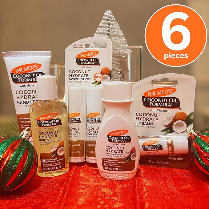 Palmer's Coconut Oil Formula Mini Easter Basket Stuffers (6 Piece) - Moisturizing Body Oil, Intensive Body Lotion, Swivel Stick Balm, Hand Cream, Lip Balm, Hydrating Skin Care for Dry Skin