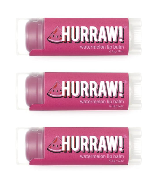 Hurraw! Watermelon Lip Balm, 3 Pack: Organic, Certified Vegan, Cruelty and Gluten Free. Non-GMO, 100% Natural Ingredients. Bee, Shea, Soy and Palm Free. Made in USA