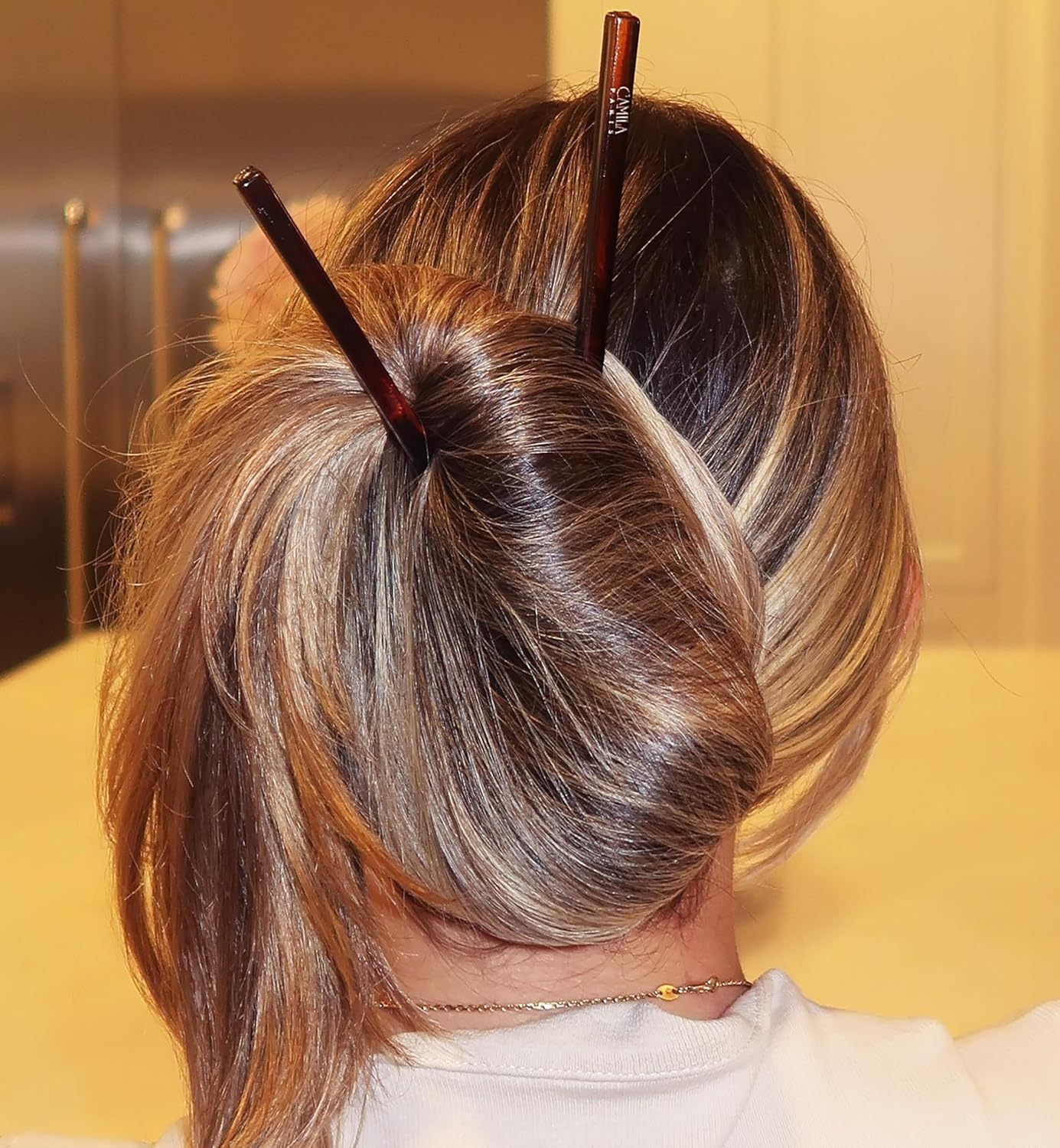 Camila Paris AD28/2 French Twist Stick Hair Pin, Set of 2 Tortoise Shell, Girls Chopsticks Hair Pins for Girls Spiral Updo Chignon Bun Holder, Styling Hair Accessories for Women, Made in France