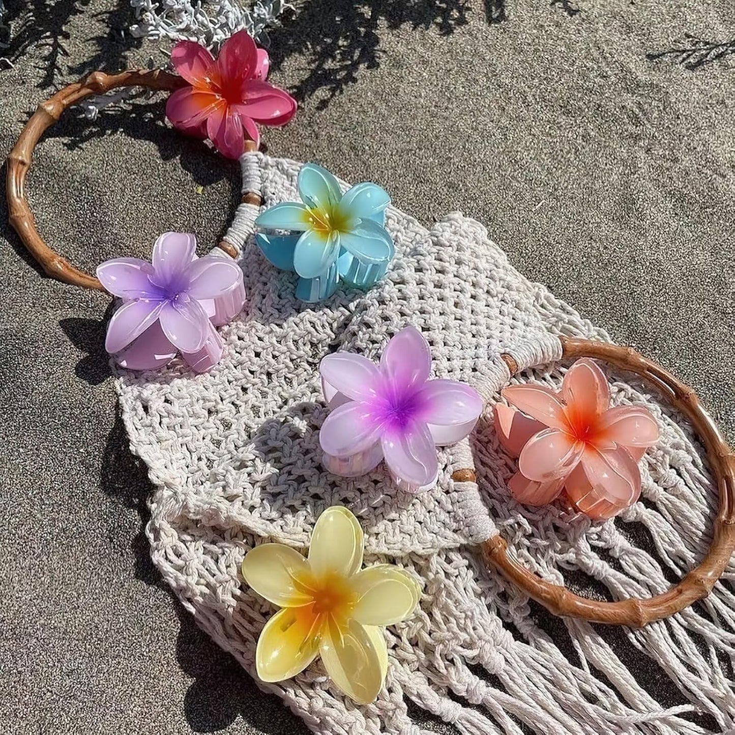 Flower Hair Claw Clips-4PCS Large Claw Clips for Thick Hair,Strong Hold Nonslip Hair Clips for Women,Hawaiian Flower Claw Clips,Cute Hair Clips,Banana Clip for Thin Hair,Hair Accessories for