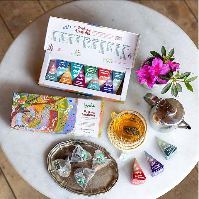 Lazika Tea Variety Pack with Lovely Presentation Box, Black, Green and Herbal Tea Sampler Gift Set, 10 Counts, Premium Collection with Pyramid Infuser Bag, Handcrafted