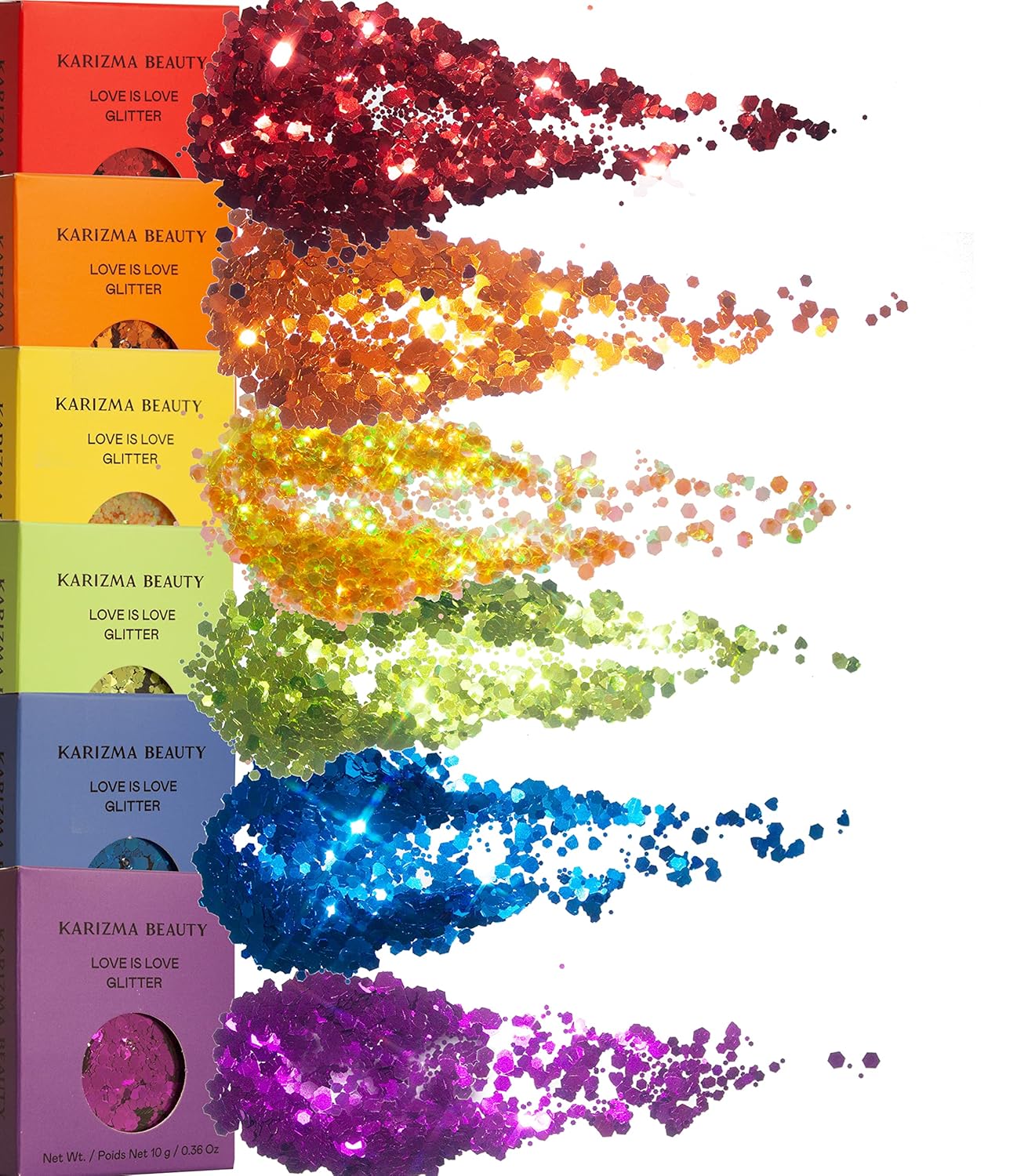 KARIZMA Love is Love. 6X 10g Chunky Face Glitter, Pride Rainbow, Hair, Eye and Body Glitter for Women and Men. Rave and Cosmetic Makeup