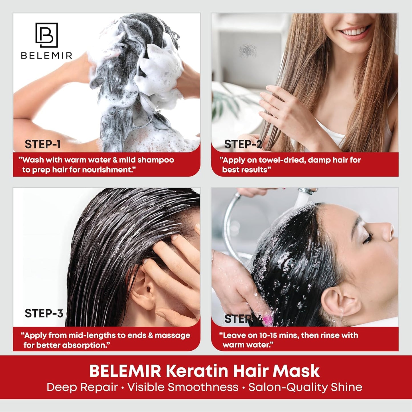 BELEMIR Keratin Hair Mask – Deep Conditioning for Damaged Hair – Collagen & Argan Oil Treatment – Hydrating & Repairing – Sulfate & Paraben Free – 500 ml / 16.9 fl oz