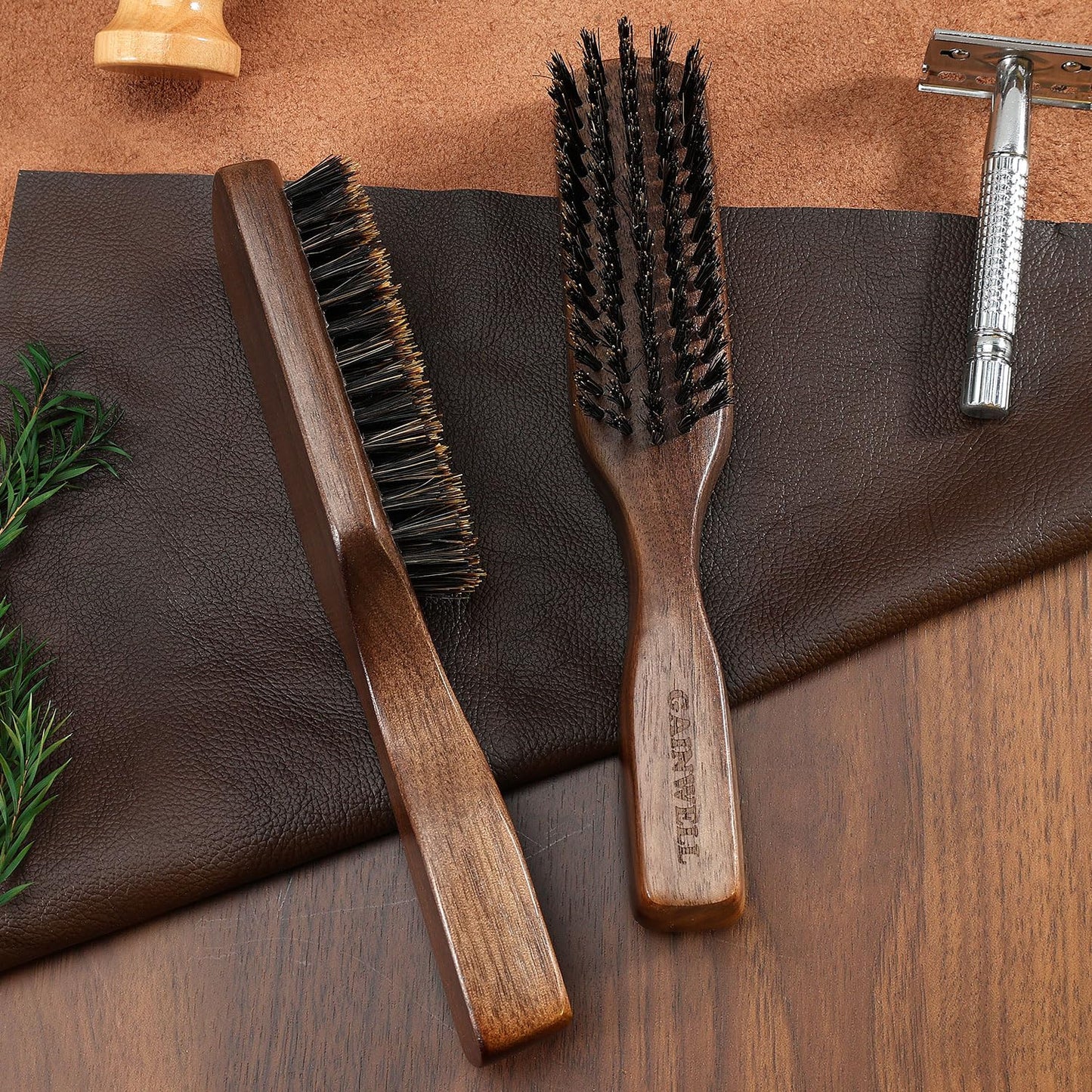 Wild Boar Bristle Hair Brush for Men - Slick Back Hair Brush - Stiff Boar Bristles for Thick Hair, Natural Black Walnut Wooden Handle Hairbrush, Beard Mustache Brush by GAINWELL