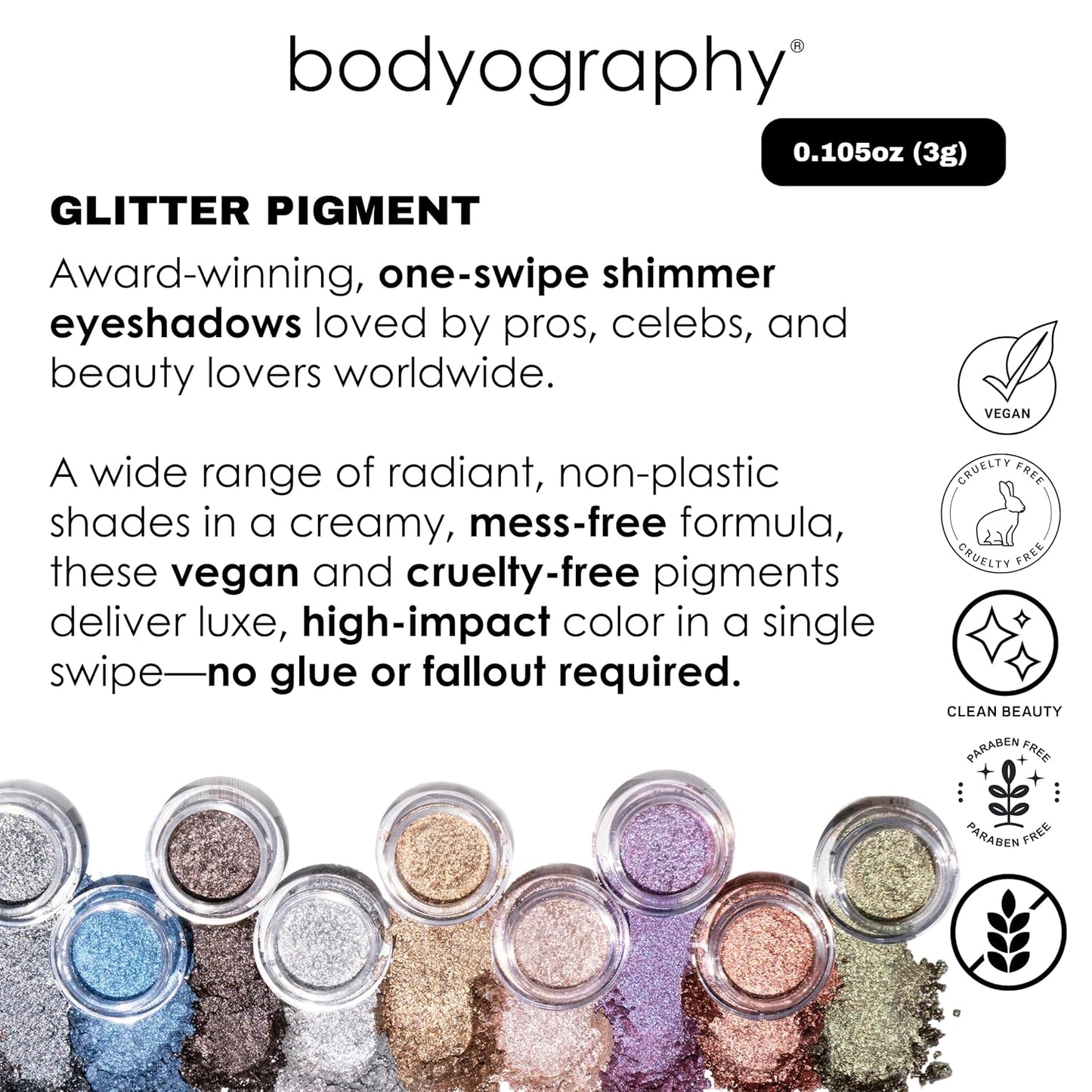 Bodyography Glitter Pigment Eye Shadow | Long Wear Shimmer Eyeshadow | Vegan, Talc & Paraben Free | Cream Powder Formula | Mood (Bronze Brown) 1.5 g