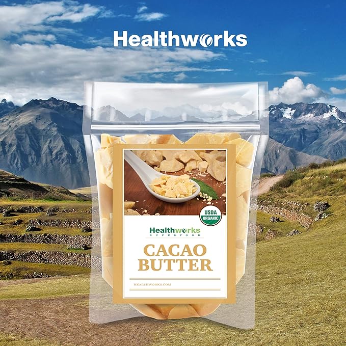 Healthworks Superfoods Organic Cacao Butter - 16 Oz / 1 Lb - USDA Certified Organic from Peru - Unrefined Non-Deodorized Cocoa - Sugar-Free, Keto, Vegan & Non-GMO - Antioxidant Superfood