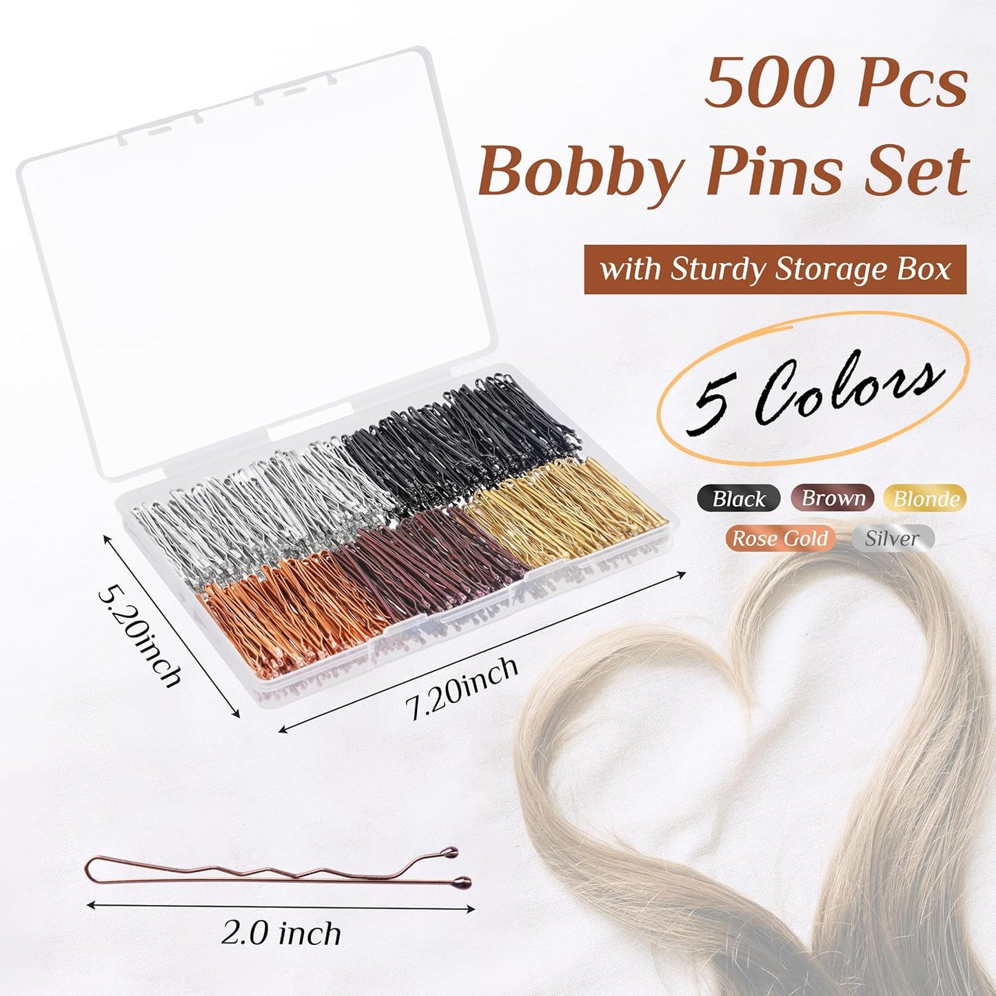 DF DUALFERV Bobby Pins, 500 Pcs Brown Blonde Black Hair, 2 Inch Premium, Secure Hold, Hair Pins for Women and Girls