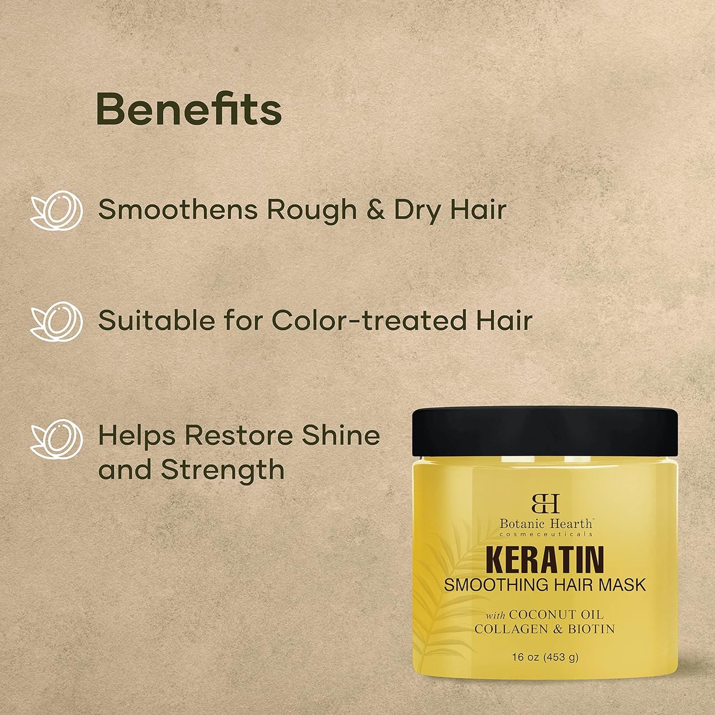 Botanic Hearth Keratin Hair Mask | Biotin, Collagen & Coconut Oil | For Dry Damaged Treated Hair | Restore, Repair, Smoothing, Conditioning & Strengthen All Hair Types | For Men & Women | 16 Oz