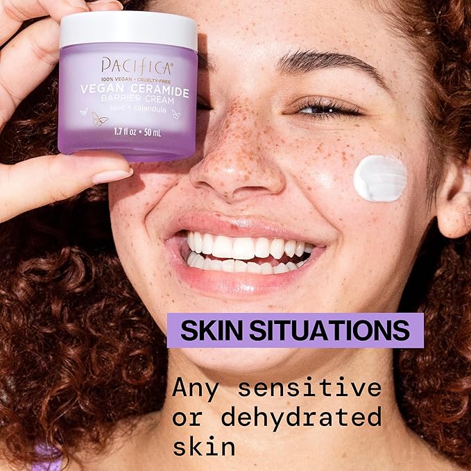 Pacifica Face Cream - Vegan Ceramide Barrier Cream w/Niacinamide & Shea Butter - Hydrating Daily Face Moisturizer Fragrance Free for Sensitive Skin, Vegan, Clean Beauty Allergy & Dermatologist Tested