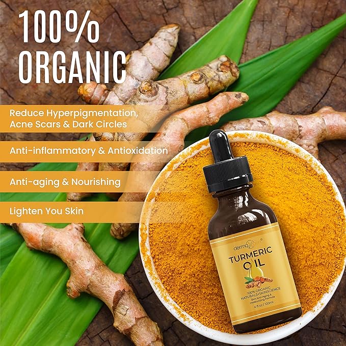 Turmeric Oil + Organic Moisturizer - For Clear, Glowing Skin - Reduce Acne, Hydrate Dull & Dry Skin, Anti-Aging Benefits - Natural Glow-Boosting Elements for Face, Neck & Eye Care - 4 FL OZ/120 ML