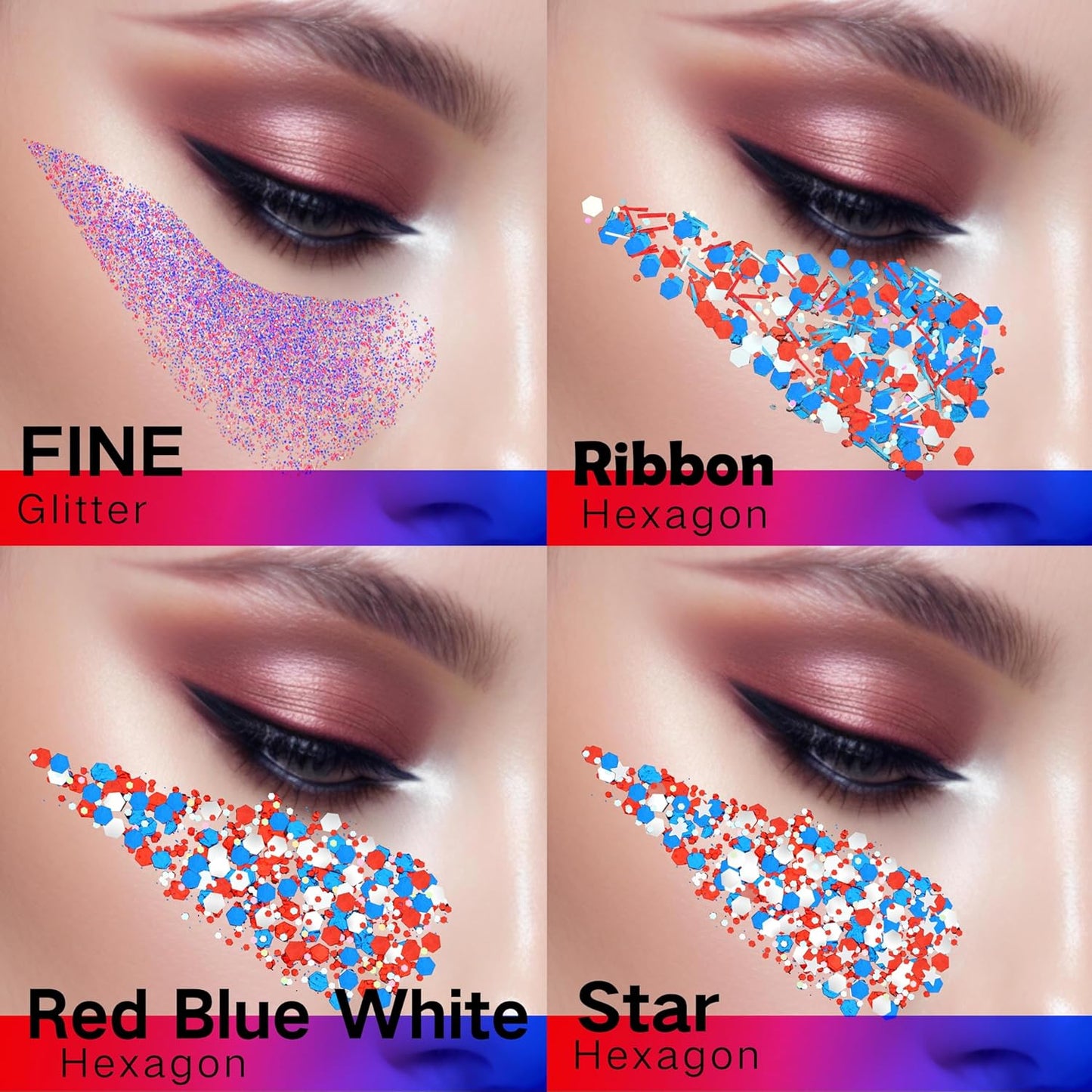 4 jars Red Blue White Hair Glitter,4th of July Body Face Glitter,USA Flag Star Patriotic Sparkle Makeup,Chunky Fourth of July Outfits for Women & Kids,Independence Day Accessories,40g/1.41 oz