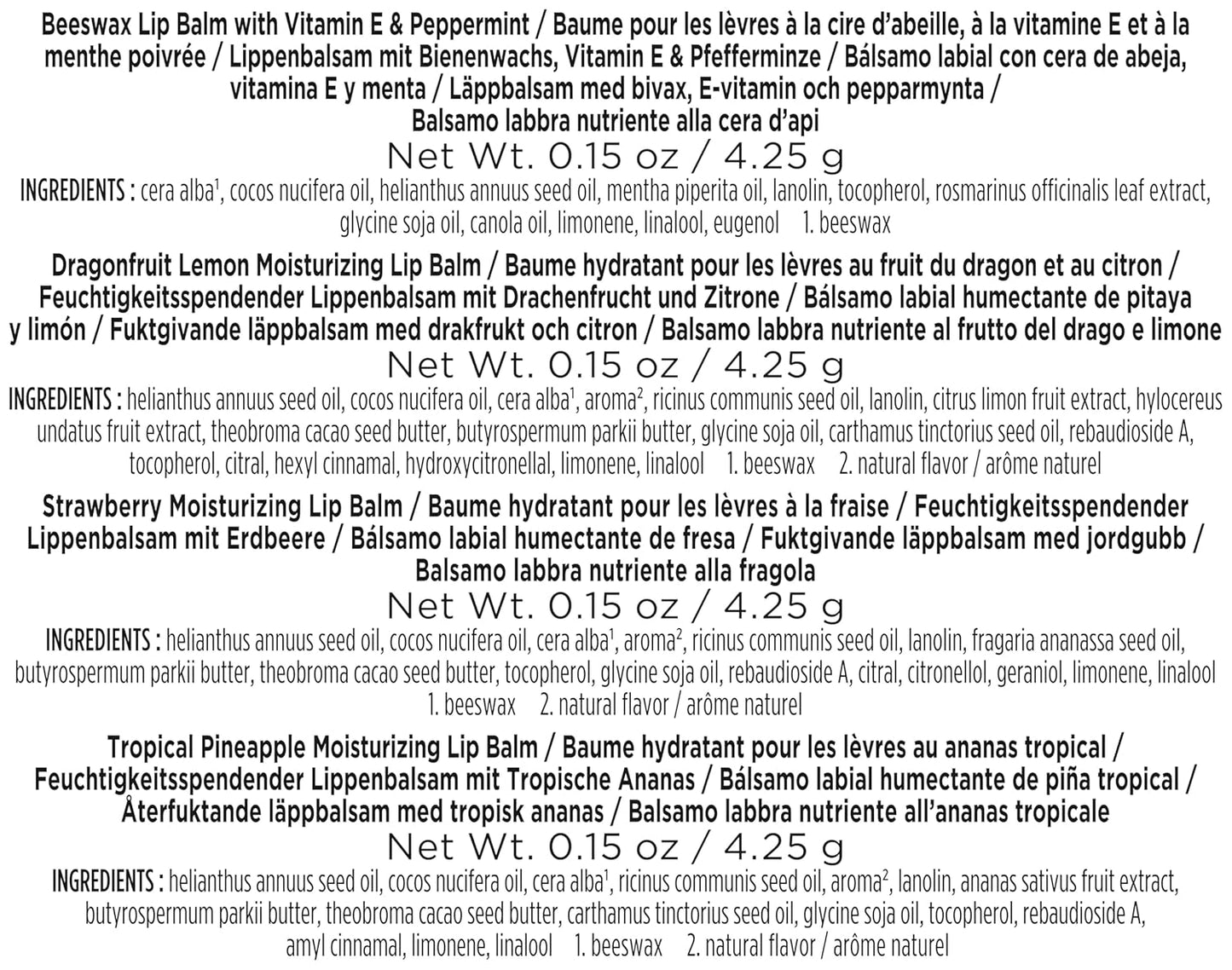 Burt's Bees Gifts Ideas - In Full Bloom Lip Balm Set, Original Beeswax, Dragonfruit Lemon, Tropical Pineapple & Strawberry, Natural Origin Lip Treatment, 4 Tubes, 0.15 oz.