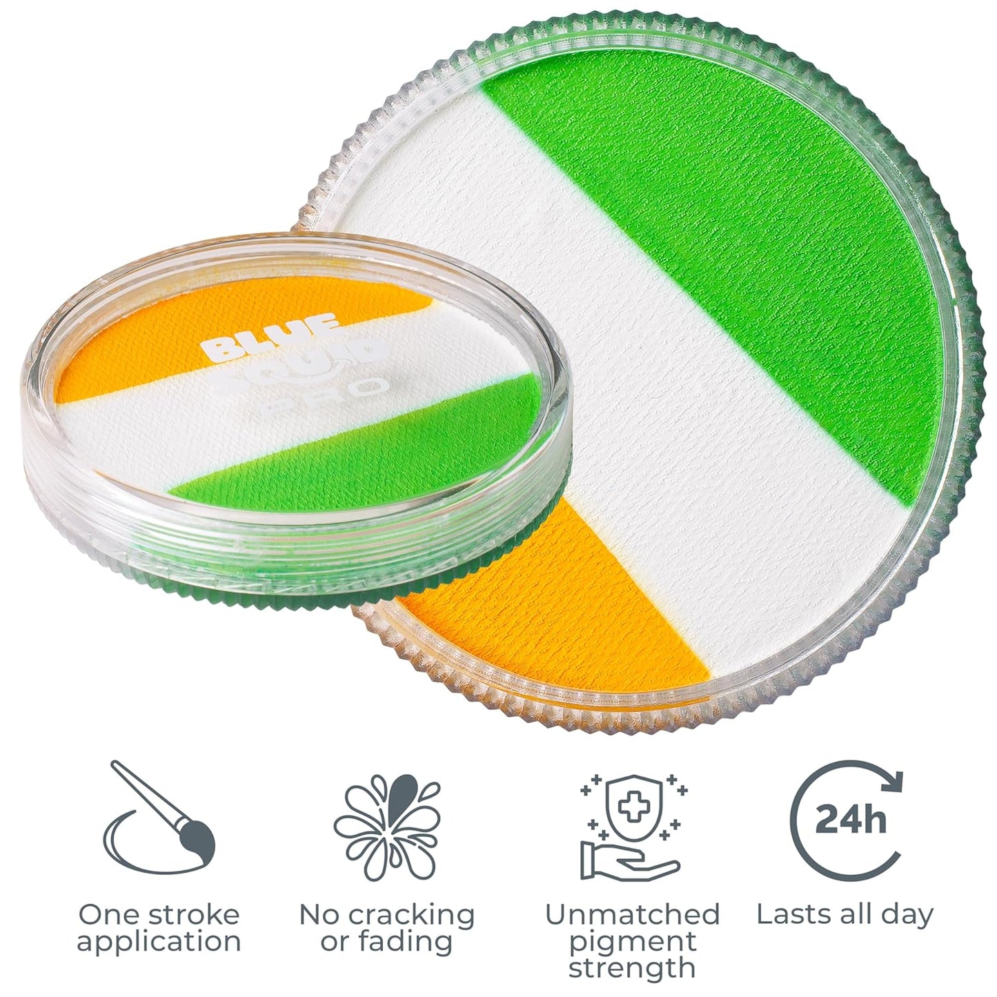 Blue Squid Face Paint Water Based Single Cake Professional Face & Body Paint - Water Activated, Kids Adults Face Painting for Costume, Halloween Makeup, Cosplay - Green, White, & Orange Face Paint 30g