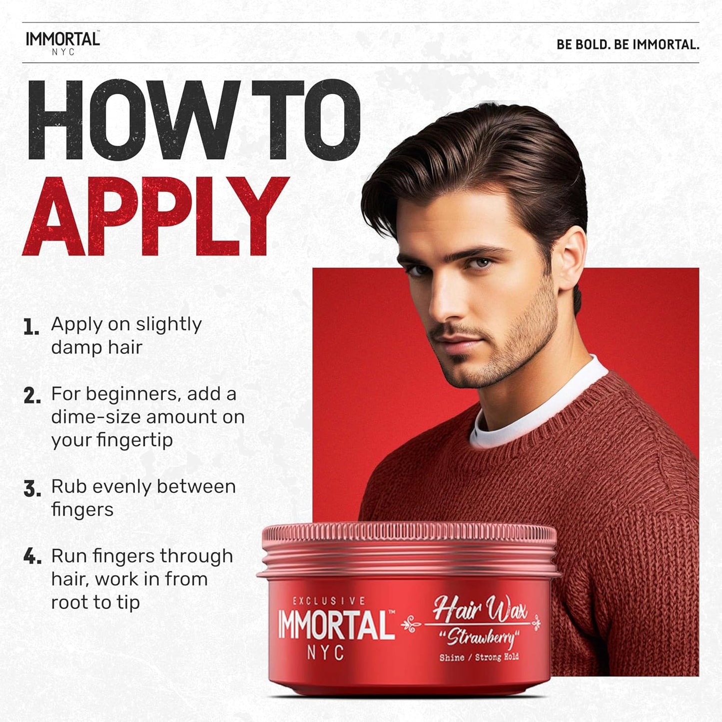 Immortal NYC Strawberry Hair Wax - 8 out of 9 Holding Ability, Max Shine - All Natural Water-Based Hair Wax for Men - No Residue, All Hair Types
