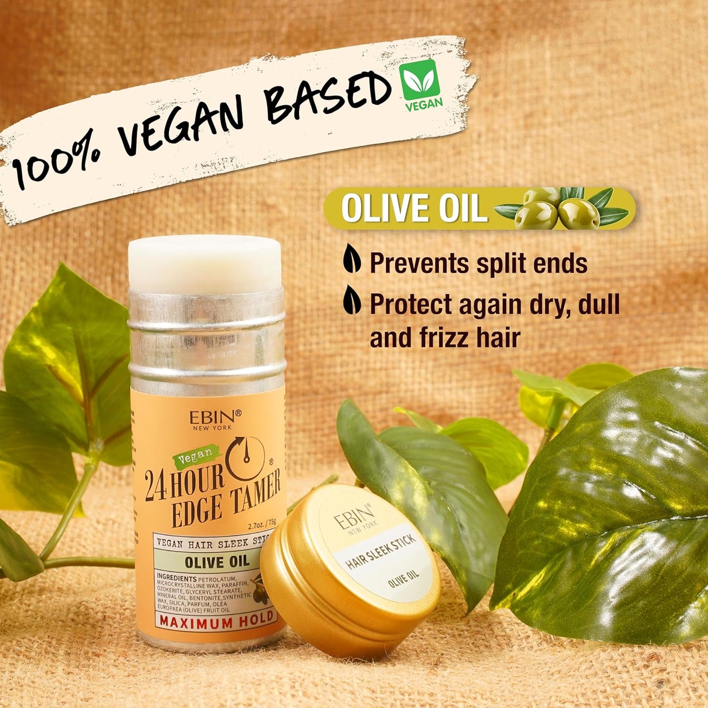 EBIN NEW YORK 24 Hour Edge Tamer Vegan Hair Sleek Stick Olive Oil Maximum Hold