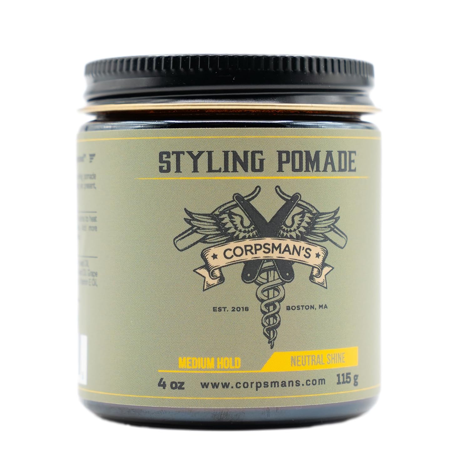 Corpsman's STYLING POMADE | Medium Hold | Neutral Shine | 4 ounce glass jar