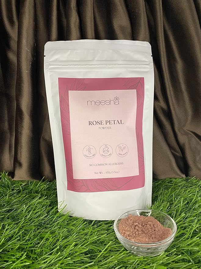 Rose Petal Powder by meesha | for Radiant Skin and Lustrous Hair | Cleansing, Hydrating, Skin Toning Powder | DIY face Masks, Bath Salts, Bath Bombs, Body Scrubs | 100% Natural Skincare and haircare