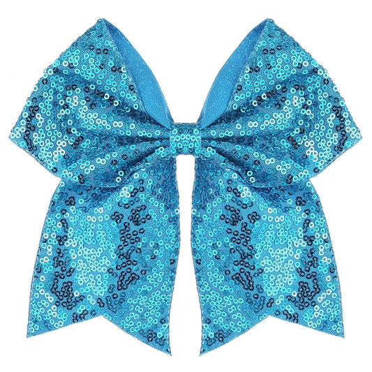 Large Glitter Cheer Bows Clips, Jumbo Big 7 Inch Cheerleading Sequin Hair Bow Hair Accessories for Teens Girls Football Sports Cheerleader Outfit Uniform (Blue)