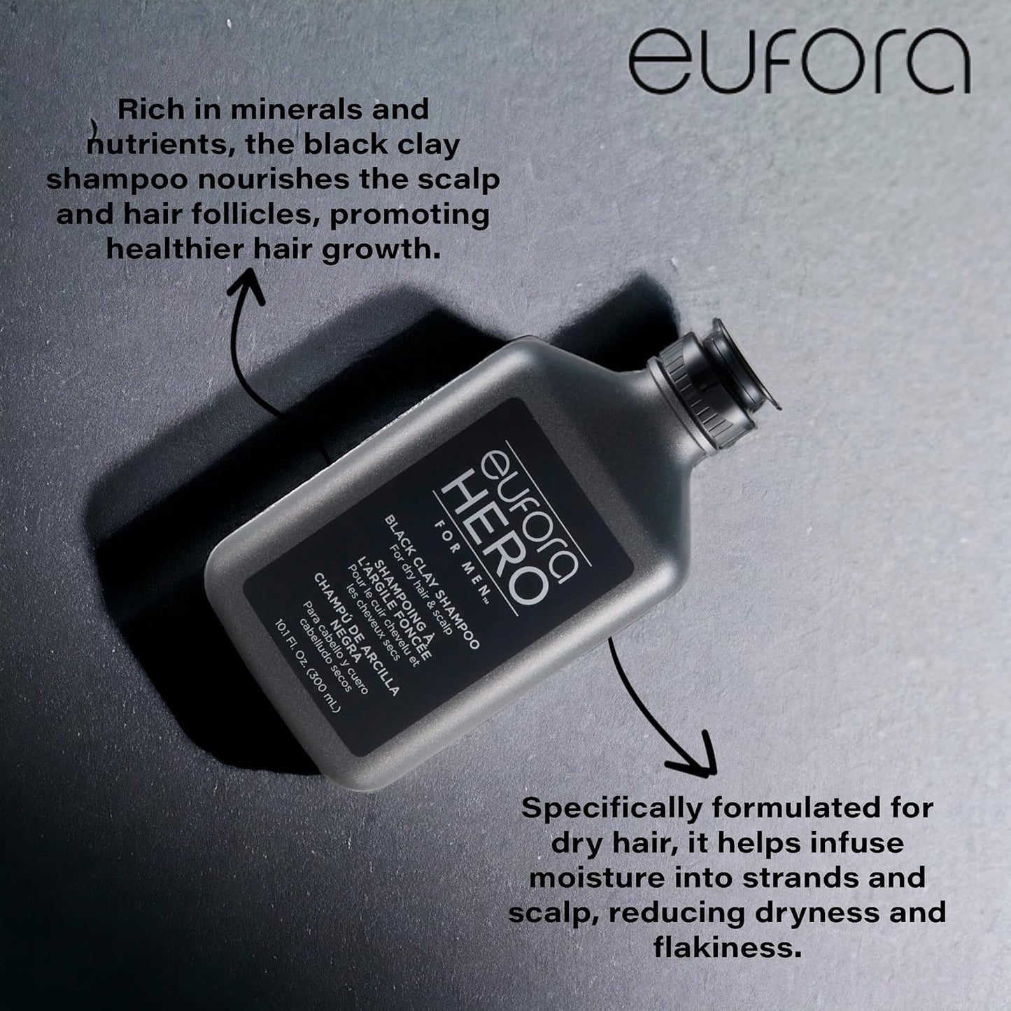 Eufora Hero For Men Black Clay Shampoo 10.1 oz