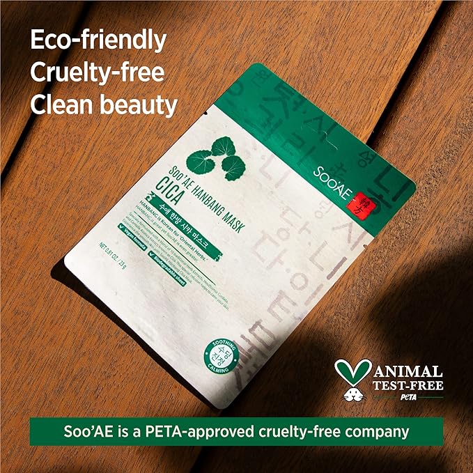 Soo'AE Hanbang Mask Cica [12 Count] Best For Dry & Dehydrated Skin, Vegan, 10 Traditional Herb Extracts, Soothing & Calming, Premium Quality, Korean Skincare, Self Home Care, 12 Value Pack