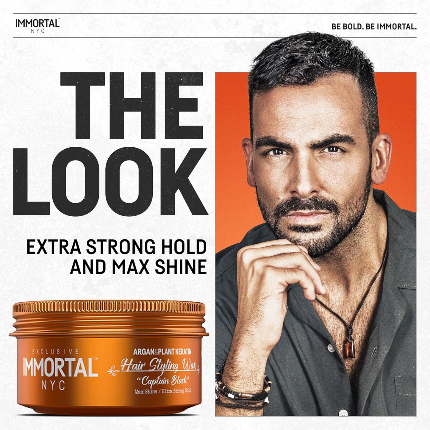 Immortal NYC Captain Black Hair Wax - 8 out of 9 Holding Ability, Max Shine - All Natural Water-Based Hair Wax for Men - No Residue, All Hair Types