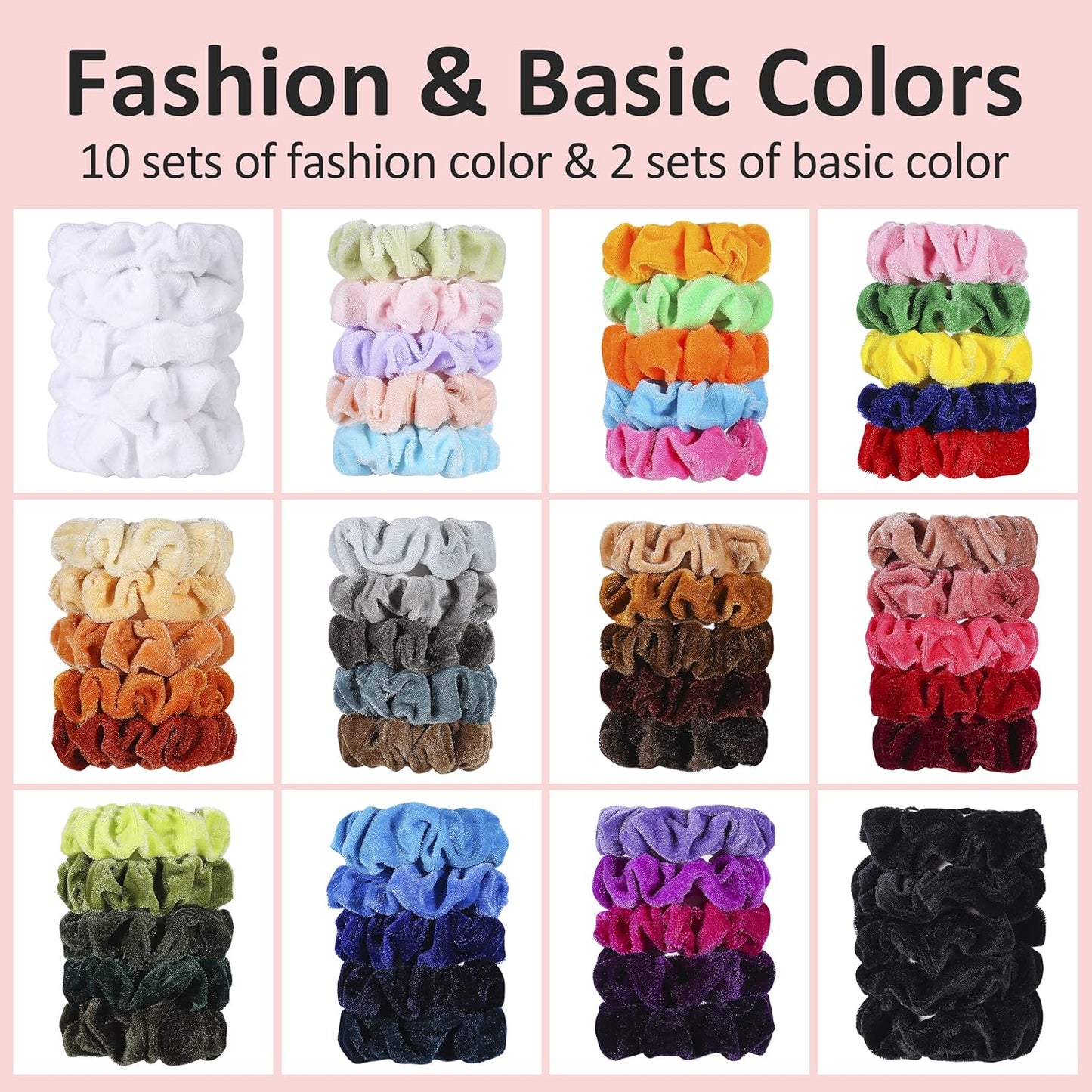Velvet Hair Scrunchies - 60 Pack for Women, Girls, and Kids - Bulk Scrunchies Hair Ties No Damage Scrunchy Hair Bands Ponytail Holders for Thick, Curly, Thin, Fine Hair