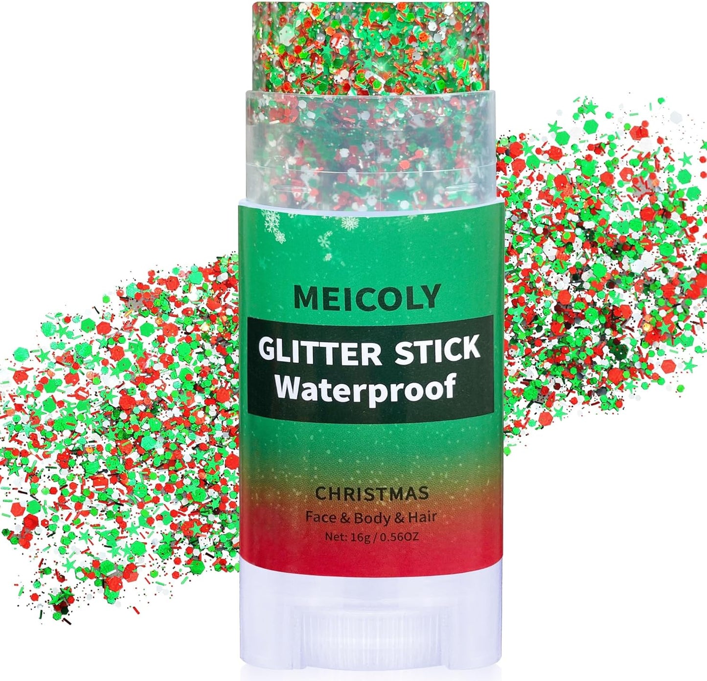 MEICOLY Red and Green Face Body Glitter Stick for Christmas,Hair Glitter Stick for Kids and Women,Sparkle Christmas Glitter Makeup,Chunky Face Glitter for Festival Party Rave Accessories