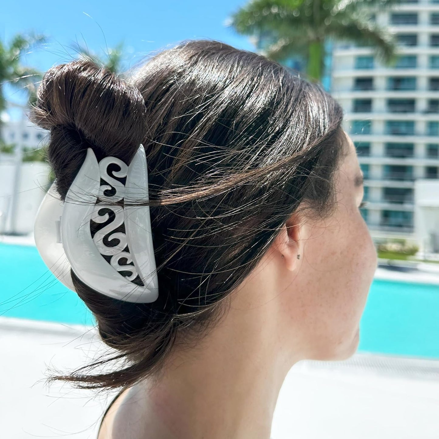 Camila Paris CP3213 French Hair Clip for Women for Thick Hair for Long Curly Wavy Hair, White, Girls Hair Claw Clips Jaw, Styling Big Claw Clip for Thick Hair, Strong Hold No Slip Grip, Made in France