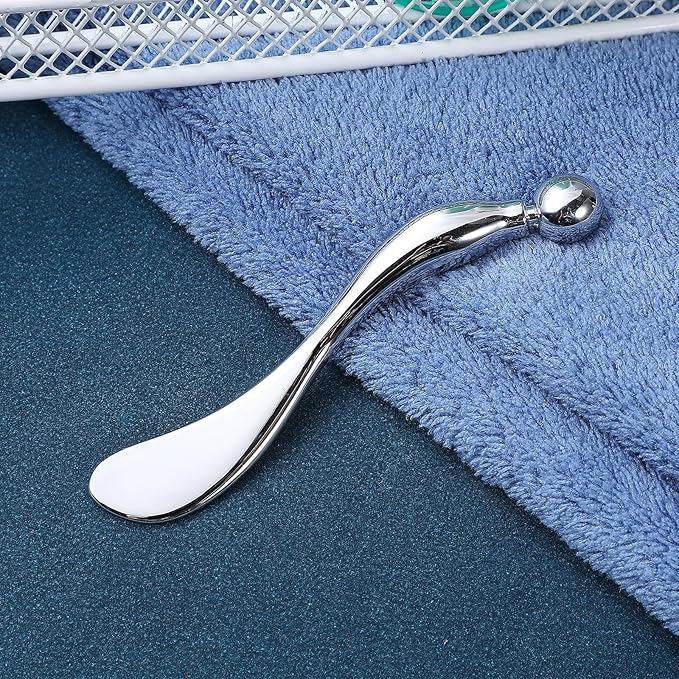 Zinc Alloy Eye Cream Spoon Eye Fatigue Relief Massage Tool for Skincare Makeup Application and Facial Care Silver Eye Spoon for Cream and Gel Application