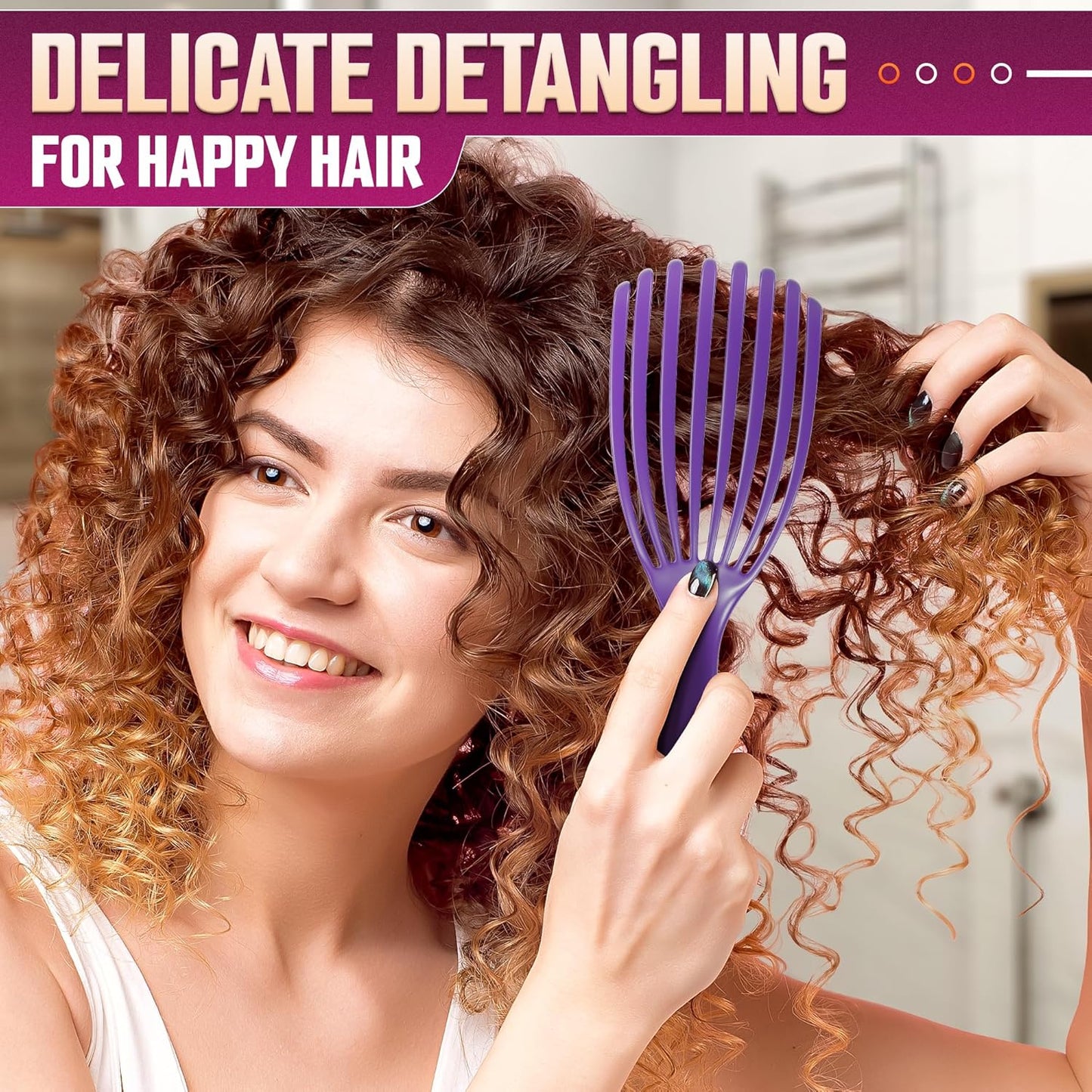 2 Pcs Detangling Curl Brush for Curly Hair Pink & Violet Set – Ergonomic Shell Shape Design and Scalp-Fitting Detangling Brush for Curly Hair and Locks – Easy Tangle Removal Curl Detangler Brushes