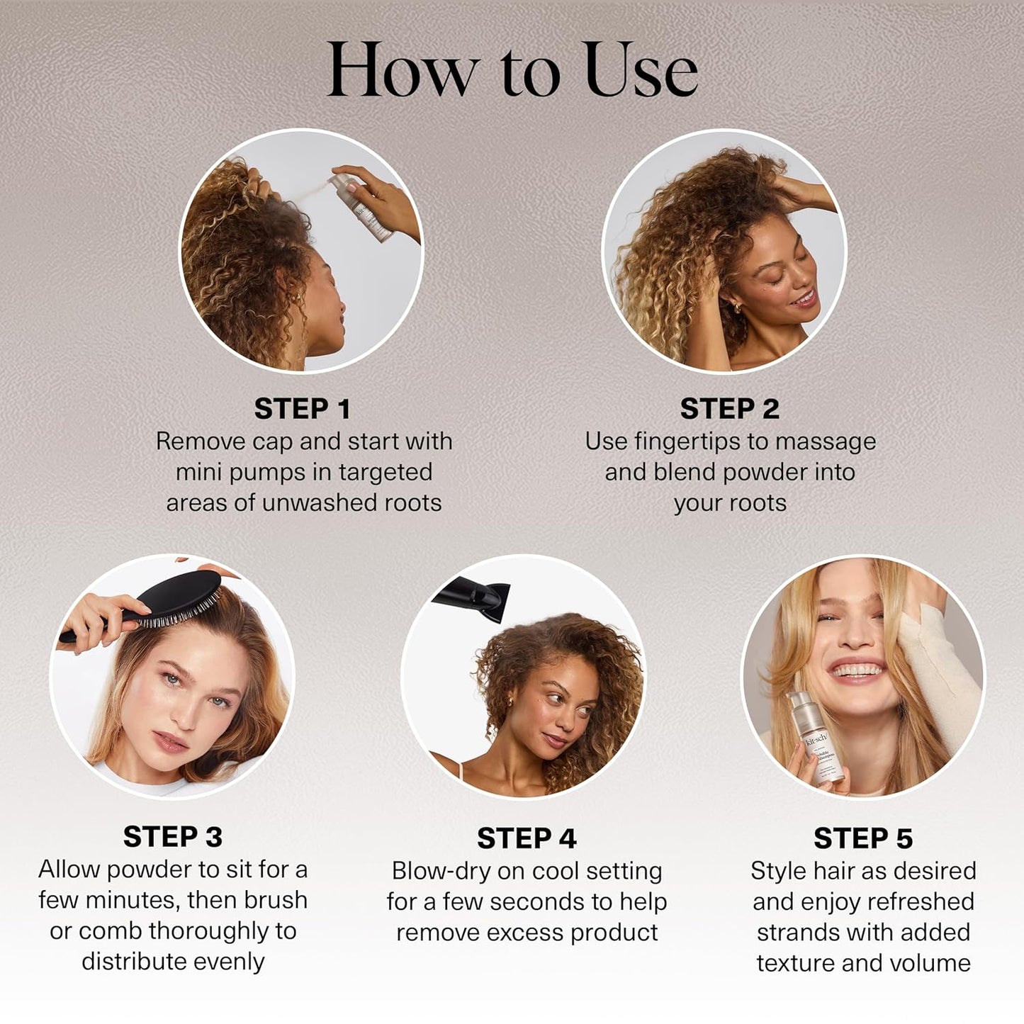 Kitsch Volumizing Rice Protein Dry Shampoo Powder - Dry Shampoo for Women & Men, No White Cast, Absorbs Oil, Non-Greasy, For Light-to-medium Hair Colors, Travel Size in Pump Form - Invisible 1oz