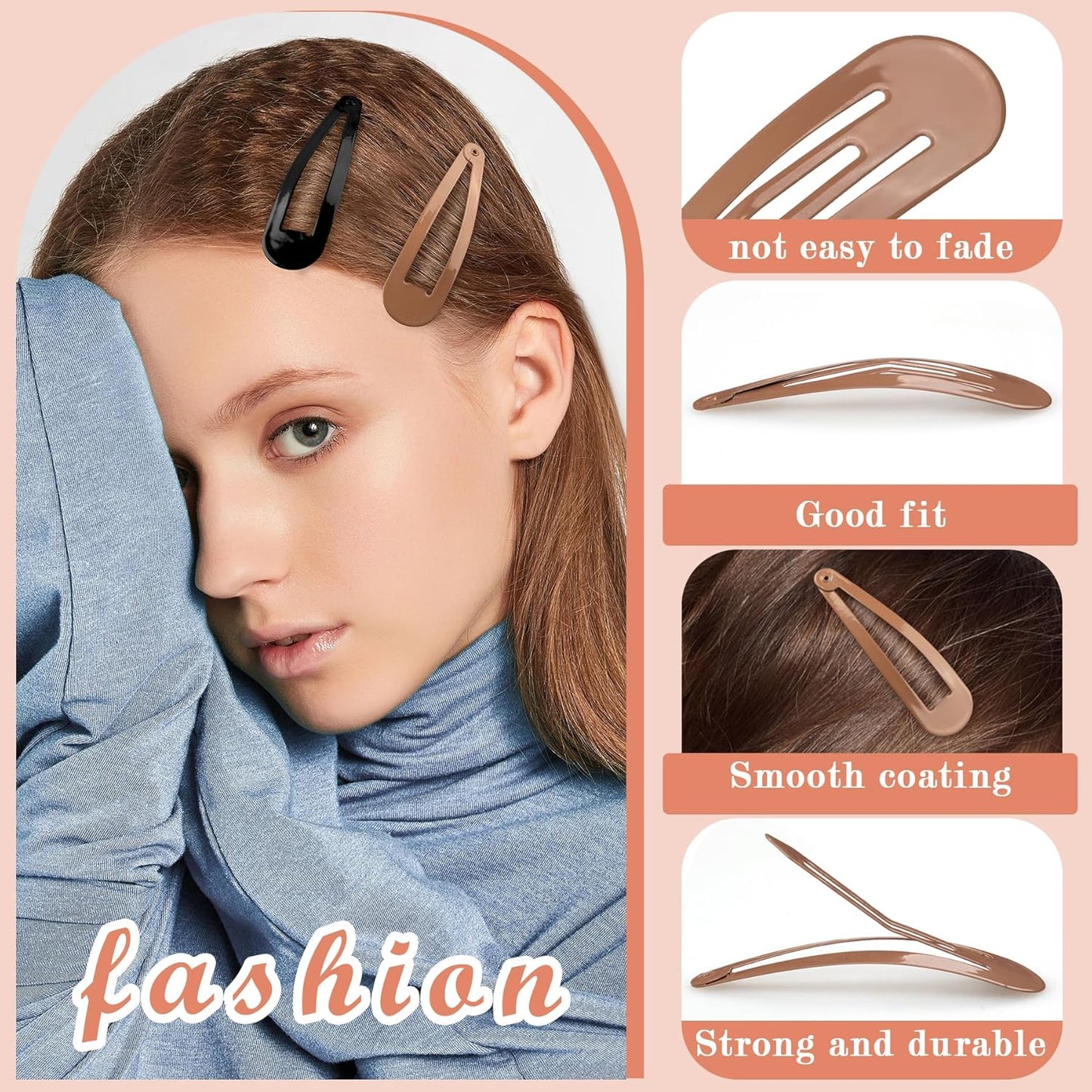 Gingbiss 40 Pieces Large Snap Hair Clips for Woman, 2.6 inch Metal Hair Barrettes with Storage Case for Women, Classic Hairpins Hair Accessories for Long Thick Hair (Black & Brown)