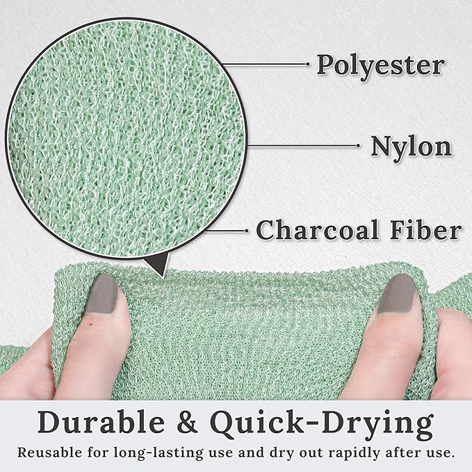 myHomeBody Exfoliating Washcloths for Showering, Loofah Body Scrubber Exfoliator, Back Shower Towel, Bath Washer for Exfoliation, Light Green, Set of 2