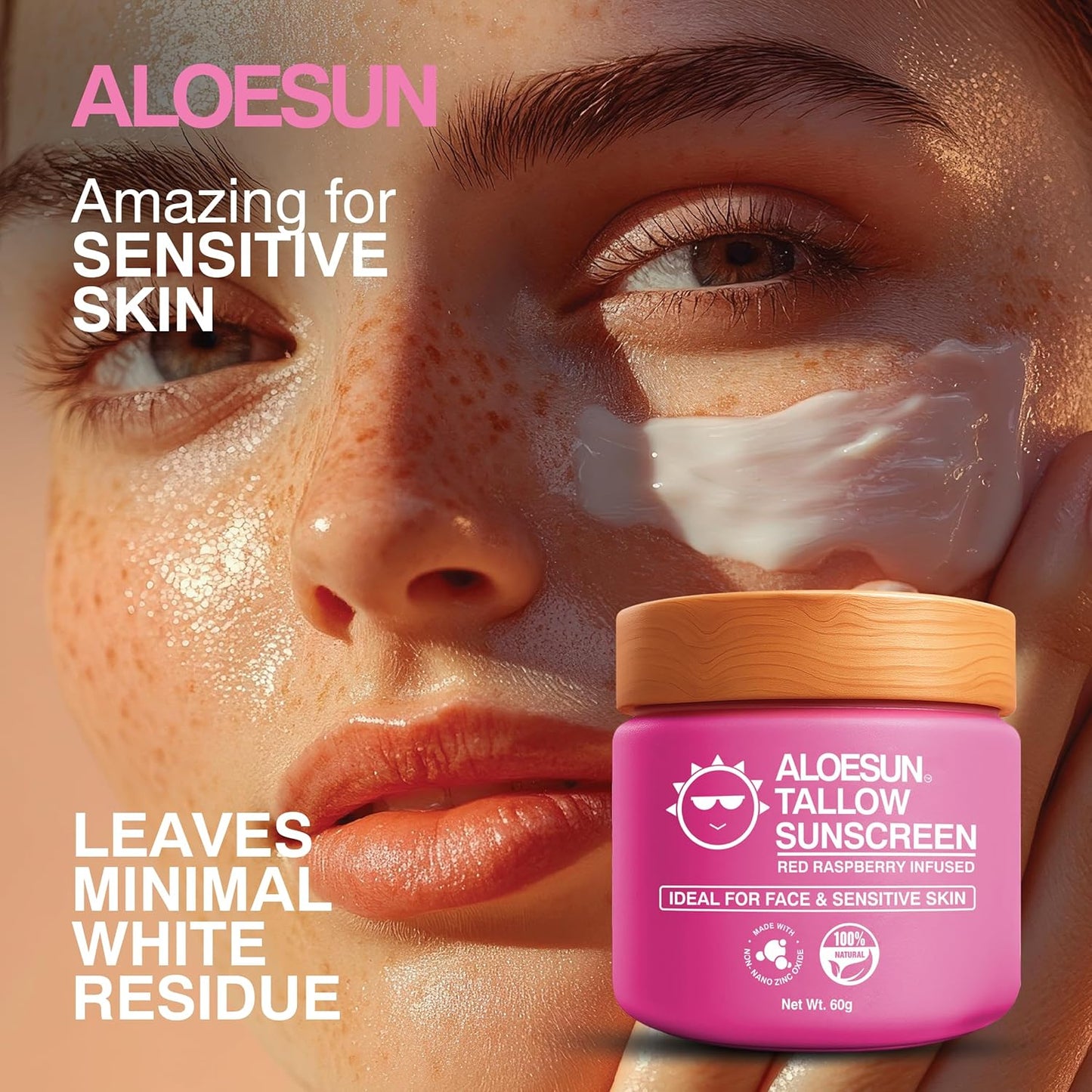 ALOESUN Organic Beef Tallow Sunscreen - Natural Sunblock Lotion for Face and Body with Non Nano Zinc Oxide Mineral Protection - Reef Safe Travel Size Tallow Moisturizer for Adult and Baby - 2.12 Oz