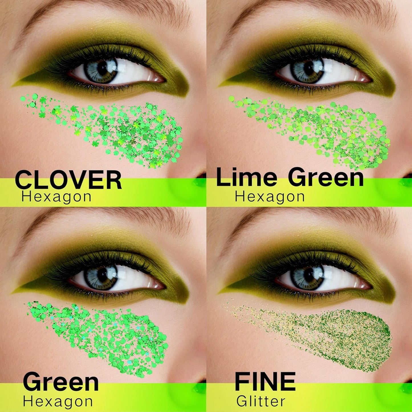 Green Face Glitter Gel,4 Styles St Patricks Day Body Glitter,Singer Concert Outfit for Women,Sparkling Hair Glitter Makeup Rave Festival Accessories,40g/1.41 oz