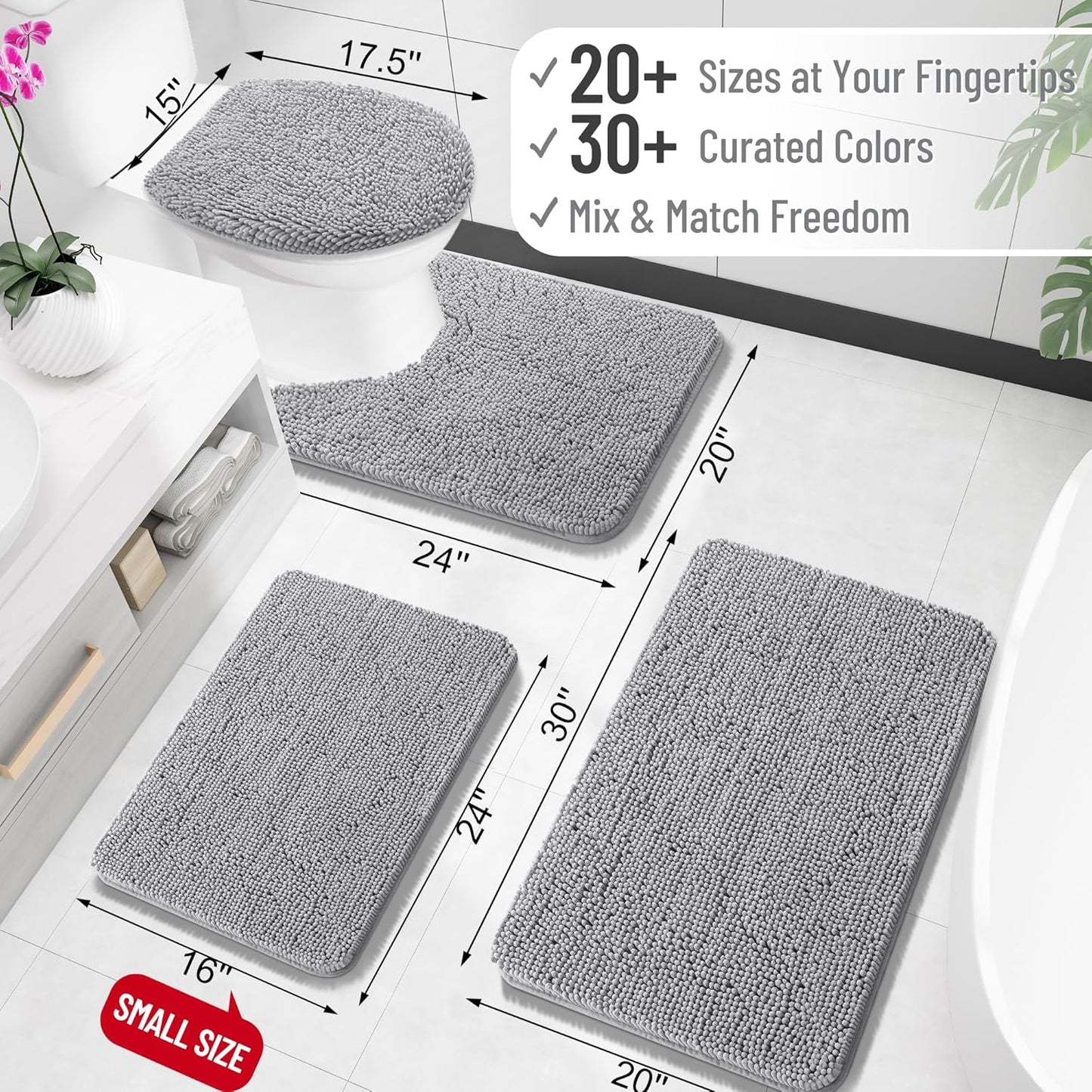 OLANLY Bathroom Rugs 40x24, Extra Soft Absorbent Chenille Bath Rugs, Rubber Backing Quick Dry, Machine Washable Bath Mats for Bathroom Floor, Tub and Shower, Home Decor Accessories, Grey
