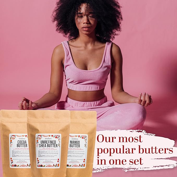Better Shea Butter Set of Raw Shea Butter, Raw Mango Butter, Unrefined Cocoa Butter For Soap Making and DIY Body Butters, Lip Balms, Body Lotions - Each Jar is 8 oz Making 24 oz Total (3-Bar Set)