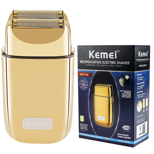 Kemei Cordless Metal Double Electric Shaver Razor for Men Close Electric Shavers, Type-C Rechargeable for Wet/Dry Shaving, KM-TX1 Gold