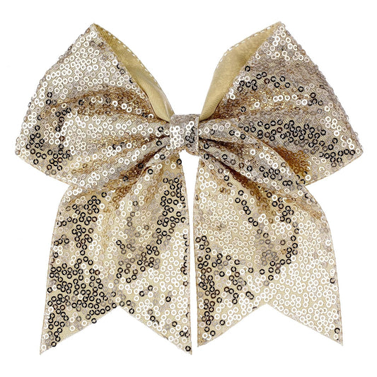 Large Glitter Cheer Bows Clips, Jumbo Big 7 Inch Cheerleading Sequin Hair Bow Hair Accessories for Teens Girls Football Sports Cheerleader Outfit Uniform (Gold)