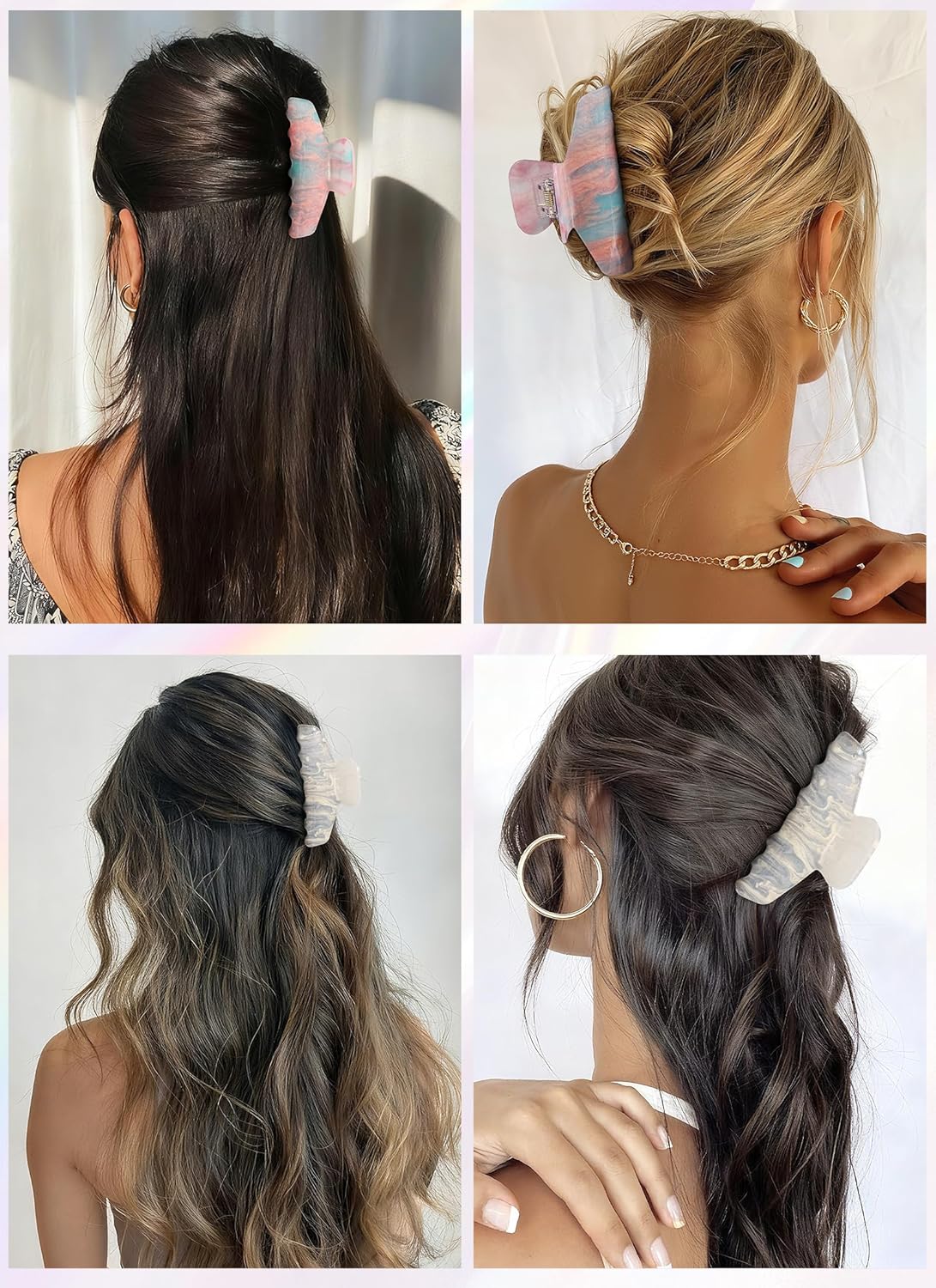 2 Pack Large Acrylic Hair Claw Clips for Women - 4 Inch Strong Hold Nonslip Hair Clips Big Claw Barrettes for Thick Thin Hair, Cute Durable Jaw Clips for Women Girls