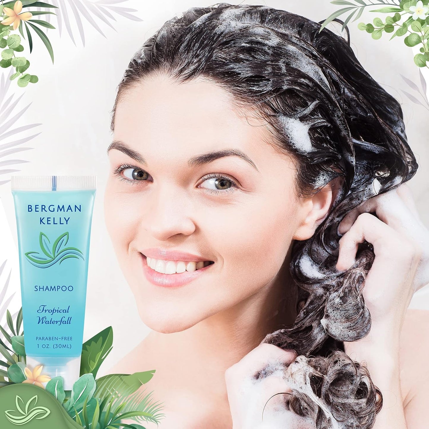 BERGMAN KELLY - Travel Size Hotel Shampoo - 1 fl oz, 100 PK, Tropical Waterfall - Delight Your Guests with Revitalizing & Refreshing Hair Cleanser for Guest Hospitality - Bulk Small Size Shampoo