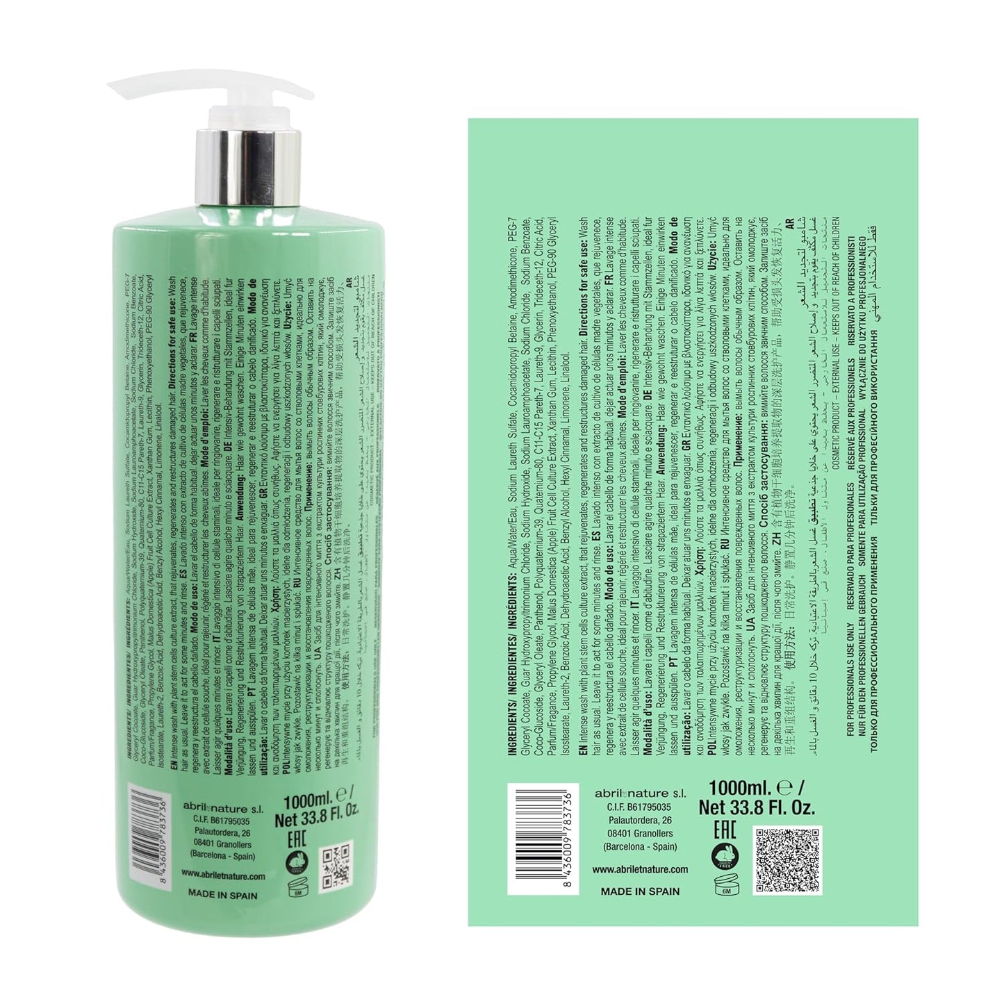 abril et nature - Cell Innove - Professional Hair Shampoo - Youthful, Healthy, and Shiny Appearance - Hair Treatment with Plant Stem Cells - Regenerates and Rejuvenates the Hair Fiber - 1000 ml