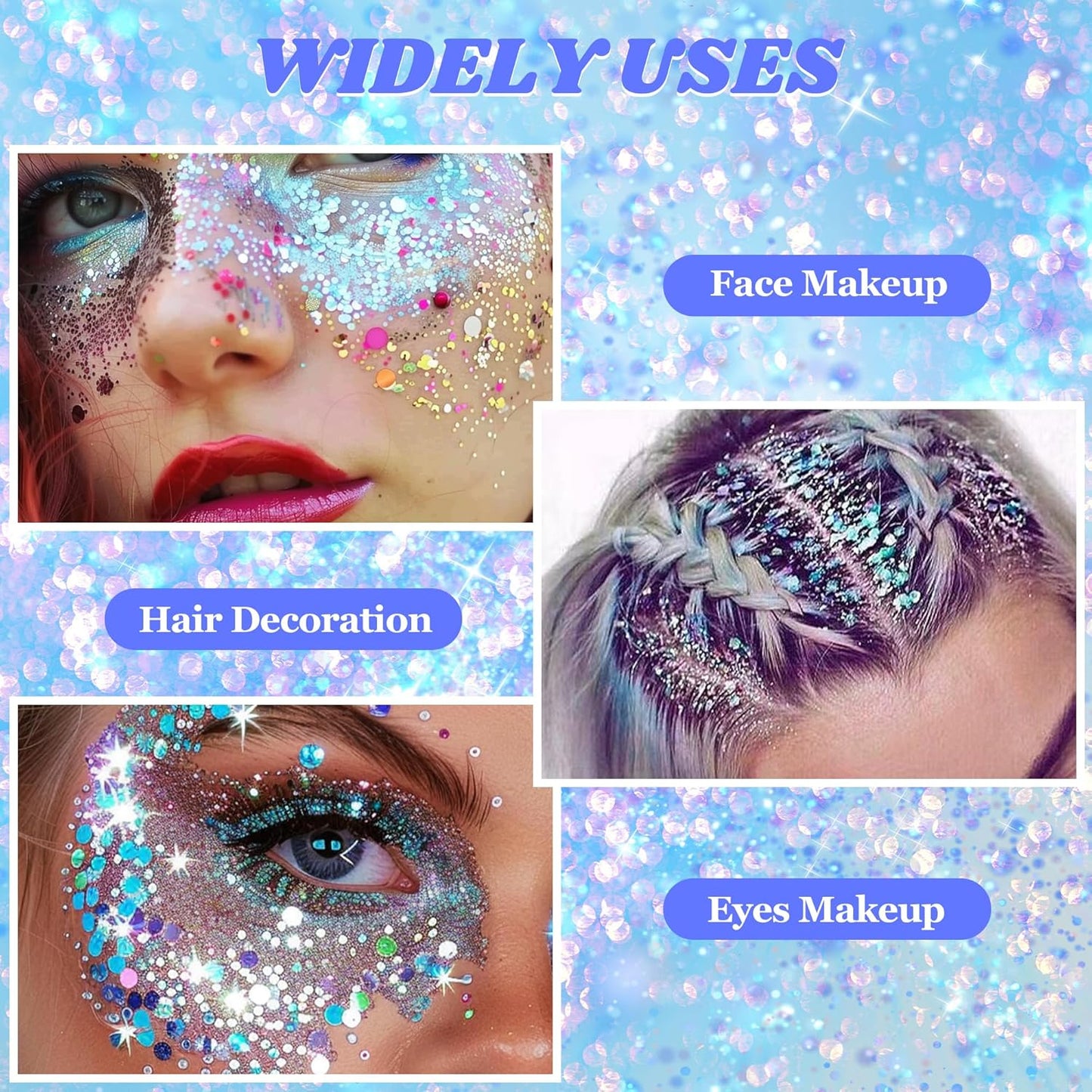 Body Glitter and Face Gems, Face Glitter and Hair Gems, Rhinestone Stickers for Makeup, Mardi Gras, Festival, Rave Accessories, Kids, Women, White
