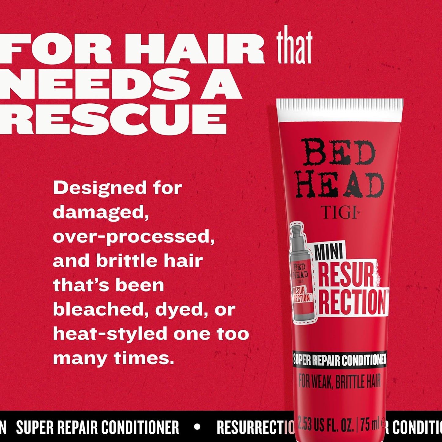 Bed Head by TIGI Resurrection Super Repair Conditioner Travel Mini – Repairing conditioner for dry, brittle and damaged hair with added moisture and nourishment, 2.53 fl oz