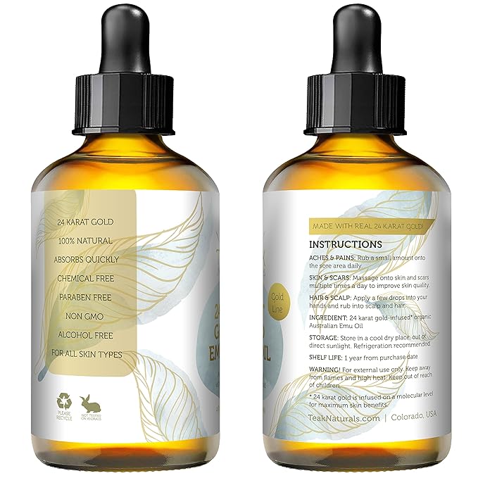 24K GOLD Emu Oil, 24 K Gold Organic Australian Emu Oil 4 oz Gold Line Series