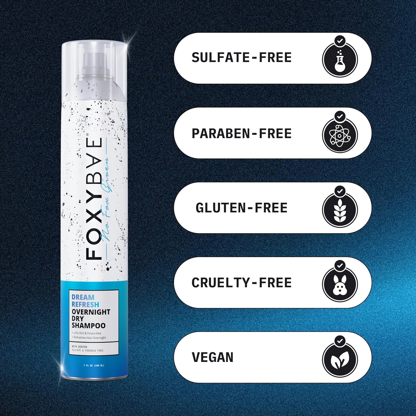 FoxyBae Overnight Dry Shampoo Spray – Biotin, Rice Starch & Charcoal Formula – Absorbs Oil, Sweat & Odor for Fine, Thick & Color-Treated Hair – Dream Refresh – 7 fl oz