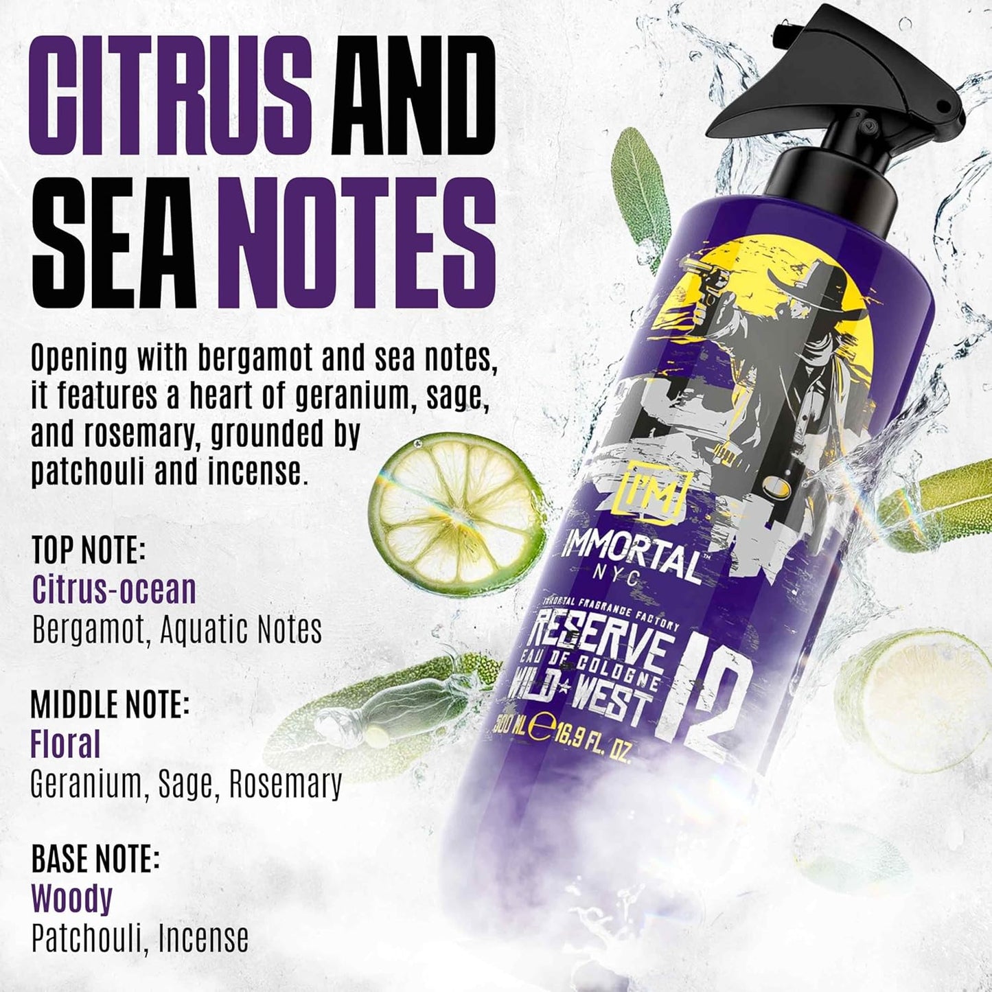 Immortal NYC Reserve 12 Wild West, After Shave Spray Body/Face Men's Cologne,17oz, Exclusive Barbers, Softens Skin, Refreshes, Disinfects and Relieves Face and Skin, Moisturizing Formula After Shaving