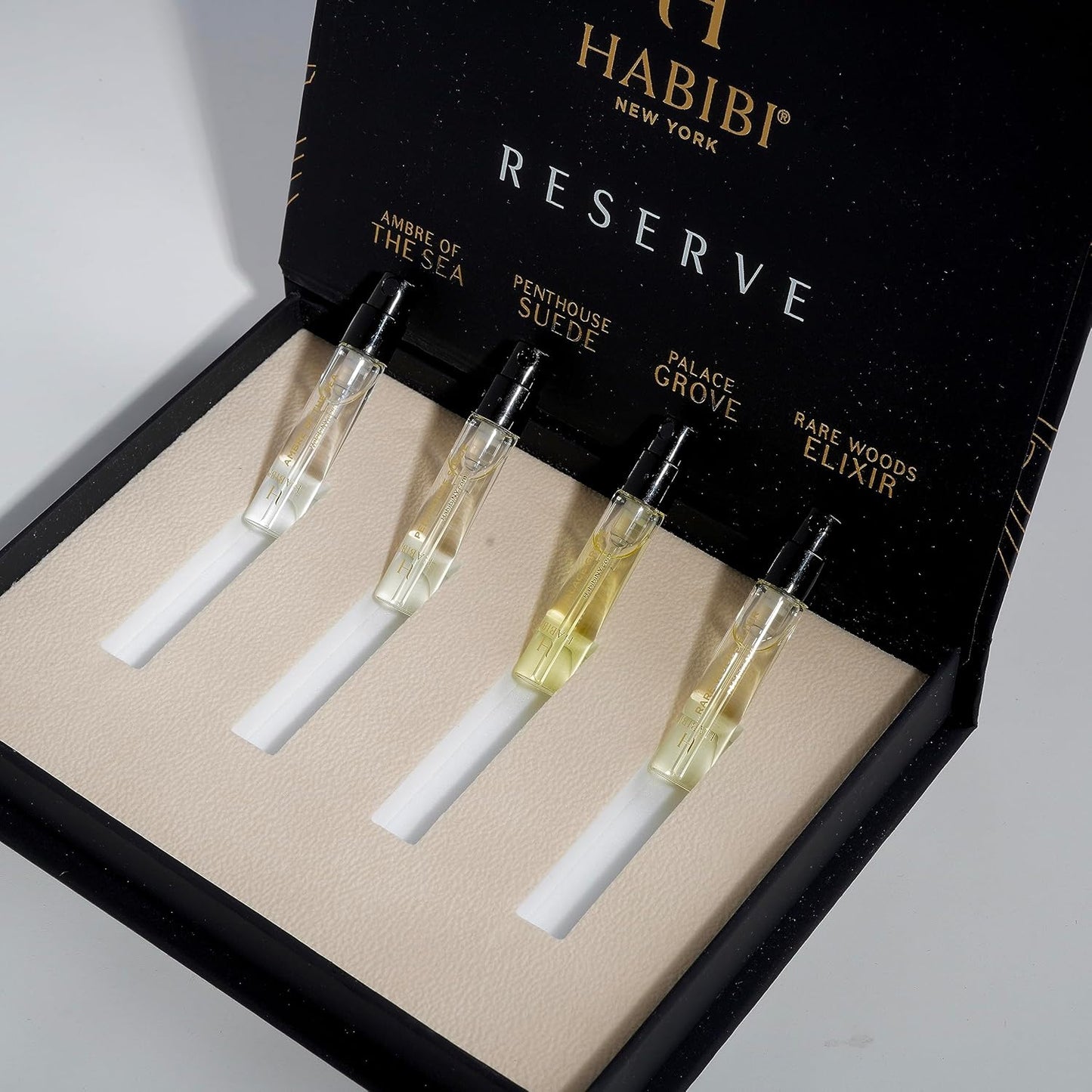 H HABIBI Reserve Oud Collection Discovery Sample Set | Eau De Parfum | Travel Perfume Oud Samples For Women And Men, Cologne Samples for Men,Made In USA
