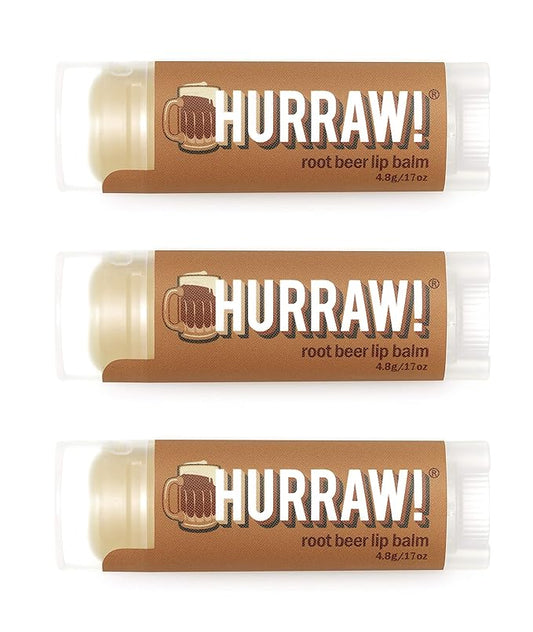 Hurraw! Root Beer Lip Balm, 3 Pack: Organic, Certified Vegan, Cruelty and Gluten Free. Non-GMO, 100% Natural Ingredients. Bee, Shea, Soy and Palm Free. Made in USA